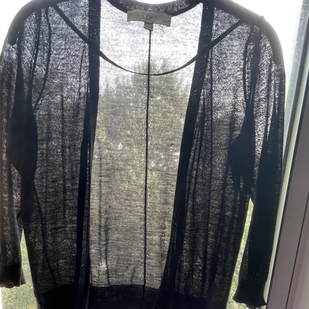 LOFT Elegant Black Open-Front Cardigan